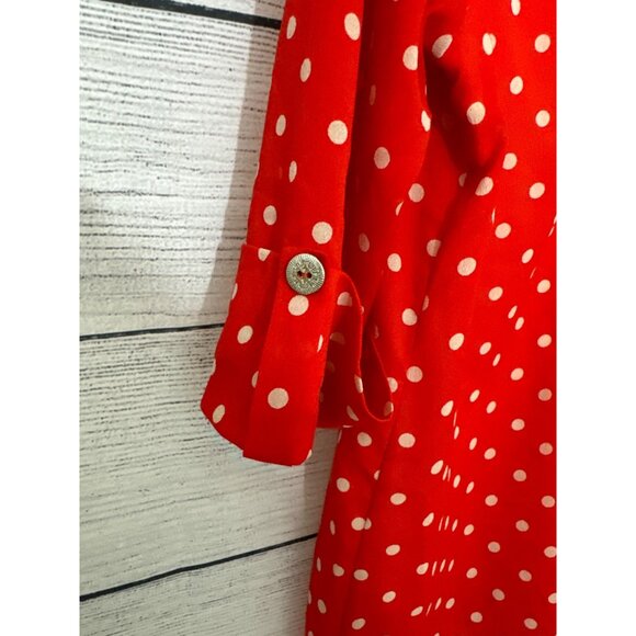 Peaches and Cream Polka Dot Blouse w/ Buttoned Sleeves & Keyhole Back Size M - Picture 3 of 3